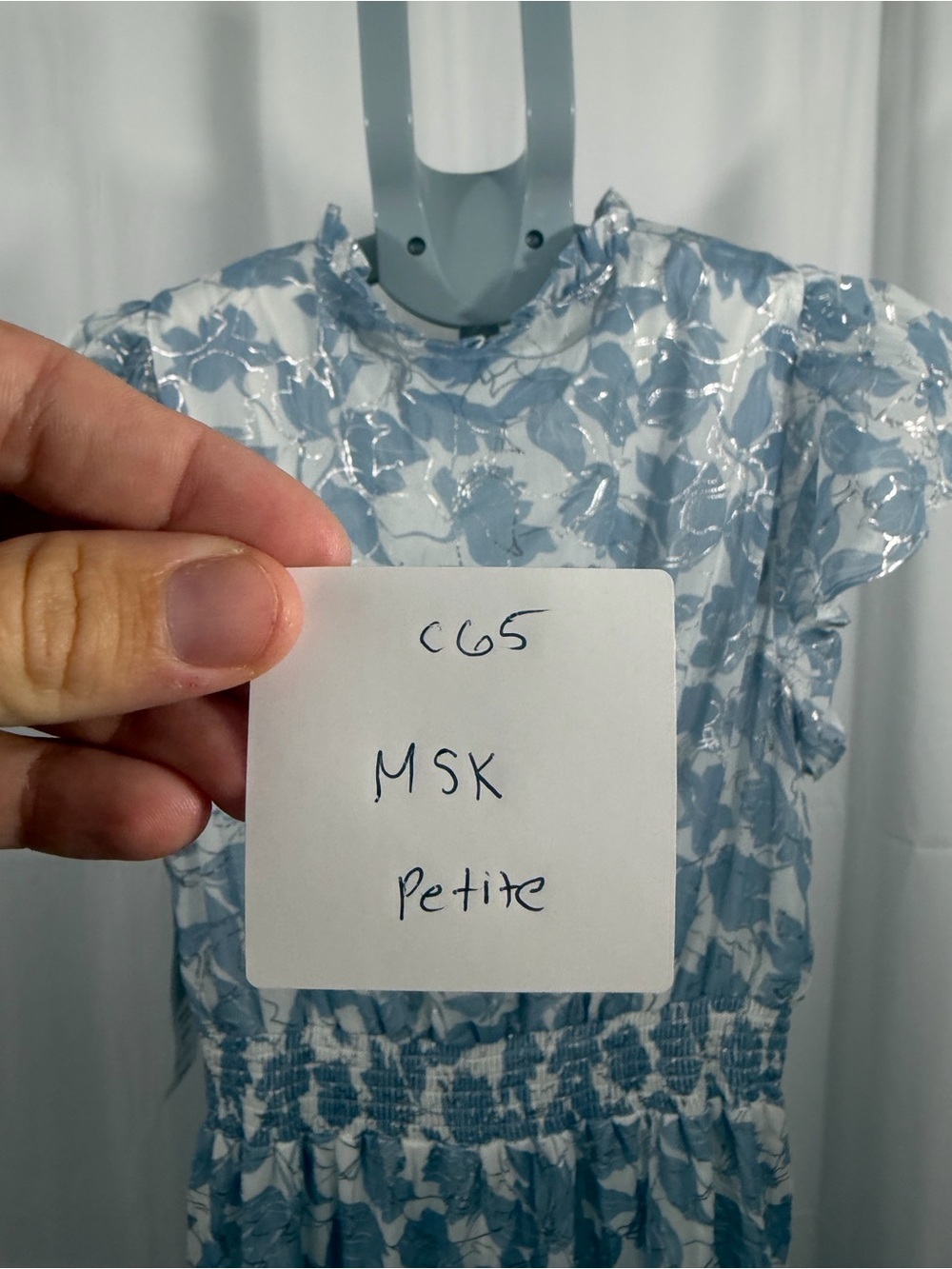 NWT MSK Petite Women’s Size Petite Large Blue Floral Tie-Neck Ruffle Maxi Dress - Picture 8 of 8